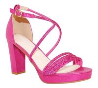 TRENDSUP Women's Hi-Chunk High Heel Pump Sandals, 99-fuchsia Glitter, 5 UK