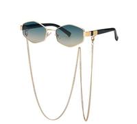 Trendy 2024 Neue kleine Sechseck-Sonnenbrille für Damen mit Kette, Sonnenbrille für Damen