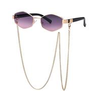 Trendy 2024 Neue kleine Sechseck-Sonnenbrille für Damen mit Kette, Sonnenbrille für Damen
