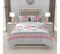 Trendy 4 Piece Complete Bedding Set - Soft Microfiber Double Duvet Cover, Fitted Sheet & 2 Pillowcases | Floral Printed, Wrinkle-Free & Lightweight for All Seasons