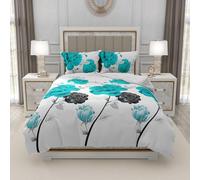 Trendy 4 Piece Complete Bedding Set - Soft Microfiber Double Duvet Cover, Fitted Sheet & 2 Pillowcases | Floral Printed, Wrinkle-Free & Lightweight for All Seasons