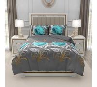 Trendy 4 Piece Complete Bedding Set - Soft Microfiber Double Duvet Cover, Fitted Sheet & 2 Pillowcases | Floral Printed, Wrinkle-Free & Lightweight for All Seasons