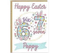 Trendy 67 Happy Easter Card for Kids - Personalised Fun Bunny Easter Cards - Personalised Children's Name Meme Six Seven Style Girls Greetings Card For Daughter Friend Niece (Design 9)