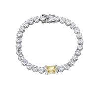Trendy 925 Silver Pink Yellow High Carbon Diamond for Women Plated White Gold Geometric Bracelets Bangles,Pink-16cm