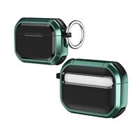Trendy ABS Hard-shell ARMOUR Case Apple Air Pods Pro Gen 2 - Classy, Elegant, 360° Protection, Shockproof, Carabiner Clip, Flush Fit, Tough ABS, Wireless Charging (Green)