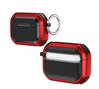 Trendy ABS Hard-shell ARMOUR Case Apple Air Pods Pro Gen 2 - Classy, Elegant, 360° Protection, Shockproof, Carabiner Clip, Flush Fit, Tough ABS, Wireless Charging (Red)