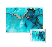 Trendy Abstract Teal Gold Swirls,1000 Pieces Wooden Jigsaw Family Game Jigsaw Puzzles for Adults Teens Home Decor