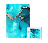 Trendy Abstract Teal Gold Swirls,300 Pieces Wooden Jigsaw Family Game Jigsaw Puzzles for Adults Teens