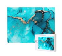 Trendy Abstract Teal Gold Swirls,500 Pieces Wooden Jigsaw Family Game Jigsaw Puzzles for Adults Teens Home Decor