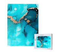 Trendy Abstract Teal Gold Swirls,500 Pieces Wooden Jigsaw Family Game Jigsaw Puzzles for Adults Teens