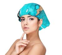 Trendy Abstract Teal Gold Swirls,Adult's Satin Sleeping Cap - Women's Elastic Sleep Bonnet, Adjustable Overnight Hair Cover