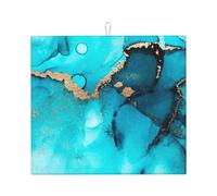 Trendy Abstract Teal Gold Swirls, Dish Drying Mat, 18x16 Inch Absorbent Microfiber Quick Dry Machine Washable for Dishes Pots Pans Glassware Coffee Bar Under Rack