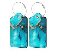 Trendy Abstract Teal Gold Swirls,Luggage Tags Pu Leather Name Tag Travel Suitcase Identifier ID Tags Durable Luggage Label 2 pcs