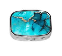Trendy Abstract Teal Gold Swirls,Meta Pill Box 2 Compartment Medicine Case,Portable Organizer