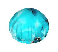 Trendy Abstract Teal Gold Swirls,Shower Cap Nightcap Double Layer Waterproof Elastic Bath Cap Reusable Hair Cap