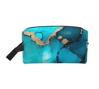 Trendy Abstract Teal Gold SwirlsMakeup Trave Bag for Women,Cosmetic Large Capacity Organizer
