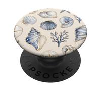 Trendy Aesthetic Preppy Ocean Shells Elegant Blue Coastal PopSockets Adhesive PopGrip