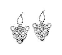 Trendy Animal Leopard Head Pendant Unisex Hoop Hollow Alloy Silver Color Exaggeration Men Women Piercing Earrings Gifts For Girlfriend, Wife, Sister, Daughter,