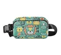 Trendy Animals Green Waterproof Women Fanny Packs Hip Bag Belt Purse Floral Cross Body Waist Pack, Trendy Animals Green 1, 8 x 5.3 x 2.3 inch, Funny Cute, Trendy Animals Green 1, 8 x 5.3 x 2.3 inch