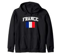 Trendy Apparel France Large Arched Bold Text And Flag Zip Hoodie