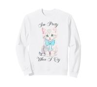 Trendy Apparel I'm Pretty When I Cry Cute Kitten Blue Bow Sweatshirt