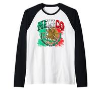 Trendy Apparel Mexico Bandera Aguila Real Mexican Flag Color Raglan Baseball Tee