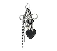 Trendy Bag Ornament Bowknot and PU Leather Heart Pendant Keychain Handmade Braided Lanyard Keyring for Women Girl