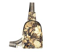 Trendy Black and Gold Romantic Flowers bag for girls cute anti theft crossbody bag for travel, Black and gold romantic flowers, One Size