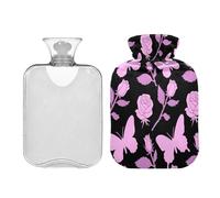 Trendy Black and Purple Butterfly Flower Water Bottle for hot Water with Soft Cover 2L Bottle Bag for Sore Muscle Neck Shoulder Warmer compresas calientes para el vientre