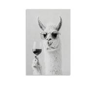 Trendy Black And White Animal Wall Art Funny Llama Drinking Wine Poster Alpaca Posters for Bar Kitchen Bedroom Decor Wall Art Canvas Living Room Bedroom Decor Artworks 24x36inch(60x90cm)