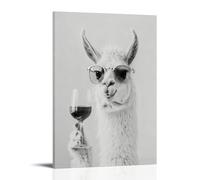 Trendy Black And White Animal Wall Art Funny Llama Drinking Wine Poster Alpaca Posters for Bar Kitchen Bedroom Decor Canvas Wall Art Decorative Picture Prints Modern Decor 20x30inch(50x75cm)