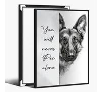 Trendy Black and White Bathroom Funny German Shepherd poster You Never Pee Alone Wall Art Print Bathroom Black and White Animal Wall Decor Aesthetic black framed12x18inch