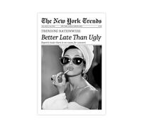 Trendy Black And White Canvas Wall Art, Funky Girl Aesthetic Preppy Poster, Better Late Than Ugly Poster, Women Newspaper Art Print, Girls Dorm Apartment Picture Unframe-style 16x24inch(40x60cm)