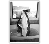 Trendy Black and White Posters Funny Woman Drinking Wine in Bathtub Wall Art Funky Girl Room Decor Fashion Vintage Bar Cart Canvas Prints for Girls Dorm Bathroom Apartment Aesthetic 16x24in Unframed