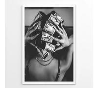 Trendy Black and White Wall Art Luxury Money Hair Rollers Black Woman Poster Retro Bold Feminine Fashion Hypebeast Print for Bedroom Dressing Living Room Dorm Decor 12x18inch Unframed
