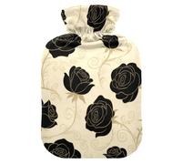 Trendy Black Flower Rose Gold hot-Water Bottle with Soft Cover, 2L hot compresses for The Body for ( Scenario),(Scenario),Bolsa de agua Caliente para el Dolor