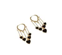 Trendy Black Love Heart Tassel Drop Earrings For Women Simple Exquisite Heart Hanging Dangle Wedding(Golden)