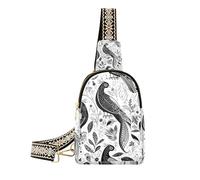 Trendy Black White Peacock black fanny pack fashion crossbody fanny packs chest for hiking, Black white peacock, One Size