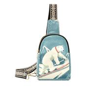 trendy Blue Polar Bear Skiing body fanny pack leather sling bag for women for hiking, Blue polar bear skiing, 1 size, Blue Polar Bear Skiing, 1 size
