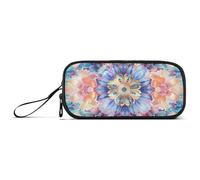 Trendy Boho Colorful Flowers Bloom Nylon Pencil Bags with Zipper Large Capacity Art Pencil Case Stationery Organizer for High School Nurse