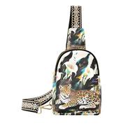 trendy Boho Style Leopard White Calla Lily leather crossbody bags cute leather crossbody fanny packs for hiking