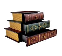 Trendy Boy Vintage Decorative Organizer Wooden False Book Storage Box Jewelry Box with Three-layer Drawers (312)