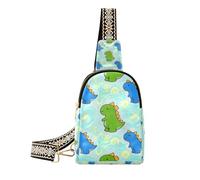 trendy Cartoon Animal Dinosaur Colorful leather sling bag lightweight large fanny packs for for day pack, cartoon animal dinosaur colorful, One Size
