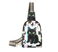 trendy Cartoon Cute Angry Black Cat travel fanny pack lightweight crossbody bags for women for day pack, Cartoon cute angry black cat