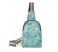 trendy Cartoon Russian Bluecats Green fanny pack crossbody lightweight sling bag for women for travel, cartoon Russian Bluecats Green