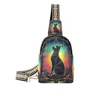 trendy Cat Tarot Black Colorful small crossbody bag multipurpose body bag for women for hiking, Cat tarot black colorful