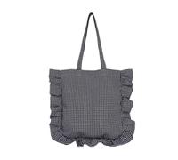 Trendy Checkered Shoulder Bag With Ruffle Detail Practical Fabric Spacious Compartments Handbag For Daily Use Ruffle Trimmed Underarm