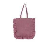 Trendy Checkered Shoulder Bag With Ruffle Detail Practical Fabric Spacious Compartments Handbag For Daily Use, Red