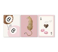 Trendy Cheetah Wall Art Prints Retro 8 Ball Lucky Poster Set of 3 Pink Funky Preppy Leopard Picture Coquette Room Decor Aesthetic for Girls Bedroom Dorm 12x16 inch Unframed