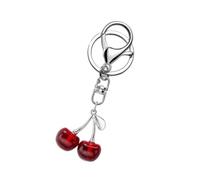 Trendy Cherries Alloy Keychain Stylish Cherries Keychain Pendant Unisex Keyrings Accessory for Bag Keys Phones, Red Silver Button, As detailed discription